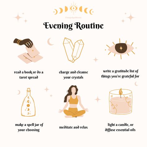 Witchy Ways To Feel Better, Witchy Daily Routine, Morning Rituals Witch, Witch Mornings, Spiritual Morning Routine Aesthetic, Nighttime Rituals Witch, Witchy Evening Routine, Night Rituals Witch, Witchy Self Care Routine