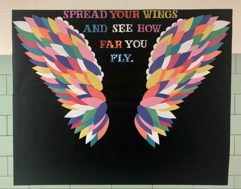 Openday Decoration, Feather Bulletin Board, Wing Bulletin Board Ideas, Fairy Tail Bulletin Board Ideas, Wing Bulletin Board, Wings Bulletin Board Ideas, Eagle Wings Bulletin Board, Wings Bulletin Board, Your Wings Already Exist Bulletin Board