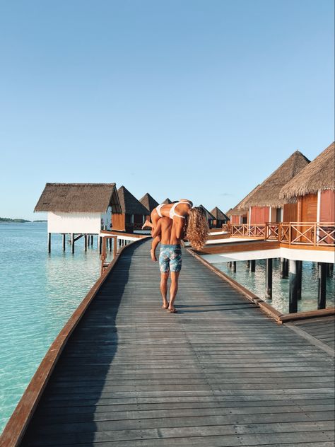 Couple love summer time in the Maldives water bungalows Maldives With Boyfriend, Summer Boyfriend, Couple Laughing, Maldives Island, With Boyfriend, Vacation Destinations, Maldives