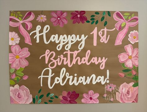 Pretty in pink for the sweetest first birthday! 🎀🌸 This custom hand-painted banner adds the perfect touch of girly charm! #paperbanners #custombanner #birthdaydecor #firstbirthday #1stbirthday Painted Banner, Paint Font, Banner Birthday, Paper Banners, Happy 1st Birthdays, Custom Banners, Font Types, Birthday Sign, Custom Hand Painted