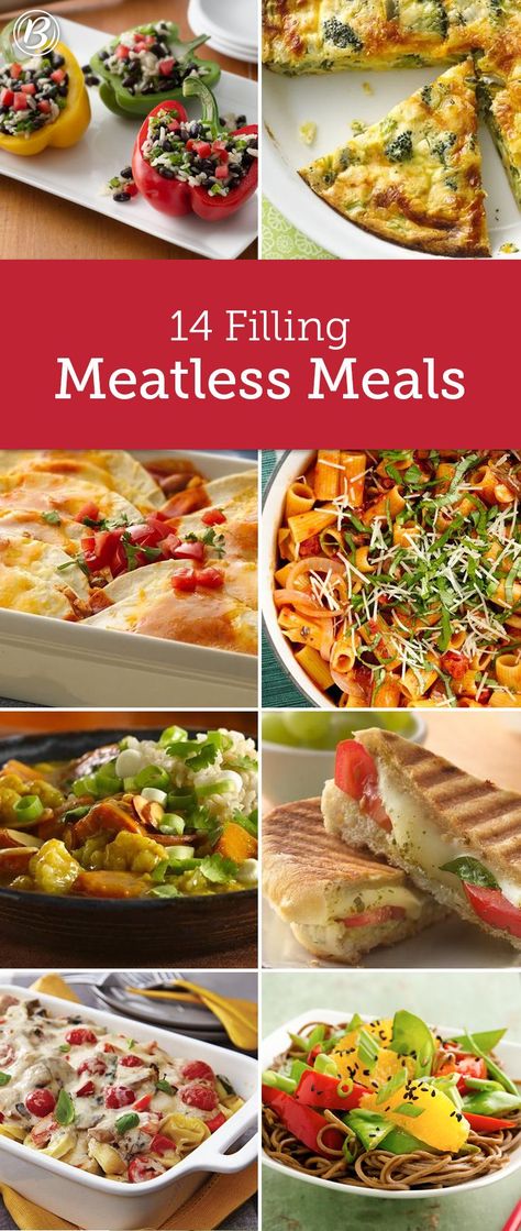 Whether you're looking to save calories or pennies, these meat-free meals deliver on both without skimping on flavor. We're willing to bet no one will even notice they’re technically vegetarian! Meals Without Meat, No Meat, Meat Free Recipes, Vegetarian Dinners, Foods Delivered, Taco Bell, Filling Recipes, Meatless Meals, Vegan Foods