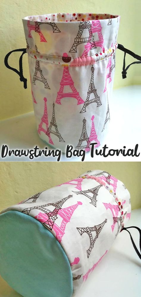 Flat Bottom Drawstring Bag Pattern, Free Drawstring Bag Pattern, Draw String Bags Patterns, Round Drawstring Bag Diy, How To Make A Drawstring Bag, Project Bags To Sew Free Pattern, Sewing Drawstring Bag, Sew Drawstring Bag, Lined Drawstring Bag Tutorial