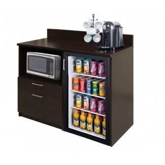 Teacher's Lounge Microwave & Fridge Set up (not a clear glass fridge, obviously). Kitchen Base Cabinets, Home Coffee Bar, Small Kitchen Decor, Lunch Room, Home Bar Furniture, Base Cabinet, Stunning Kitchens, Mini Fridge, Break Room