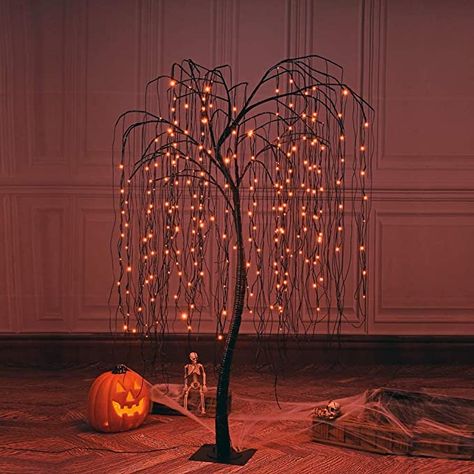 AmazonSmile: LIGHTSHARE 7 Feet Halloween Tree, 256 LED Lights for Home, Festival,Nativity,Party, and Christmas Witch Decoration,Includes Spiders and White Cobweb,Indoor and Outdoor,Orange : Home & Kitchen Lighted Tree Branches, Artificial Indoor Trees, Waterproof Led Lights, Prelit Tree, Halloween Tree, Light String, Halloween Trees, Witch Decor, Halloween Lights