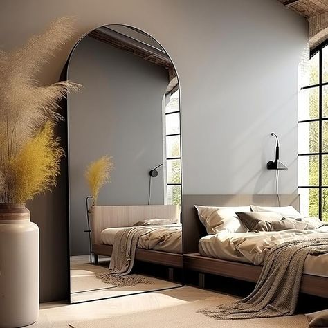 Amazon.com: AyeWish Floor Mirror, Oversized Full Length Mirror, Arched Mirror, Large Standing Mirror, Tall Mirror, Wall Mounted, FreeStanding, Giant Mirror, 76"×34", Aluminum Frame - Black : Home & Kitchen Mirror On Bedroom Wall, Huge Mirror Living Room, Tall Mirror Wall, Xl Mirror, Large Standing Mirror, Zen Corner, Giant Mirror, Calm Color Palette, Huge Mirror