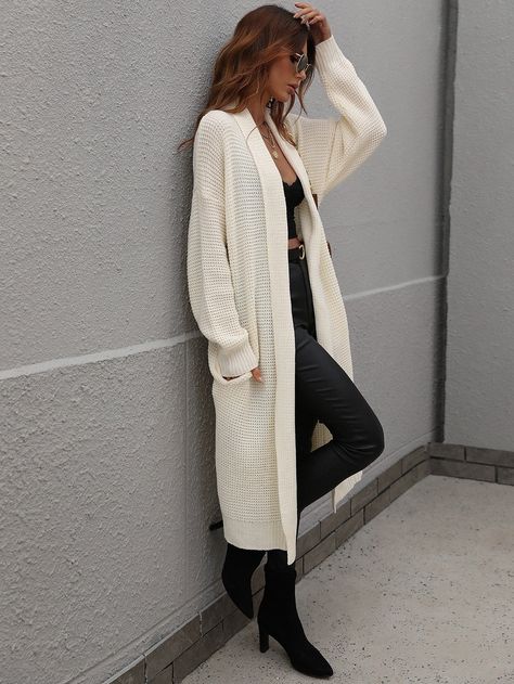 Solid Color Sweater, Knitting Women Cardigan, Gilet Long, Duster Cardigan, Sleeves Clothing, Knit Sleeve, White Cardigan, Loose Sweater, Knitted Cardigan