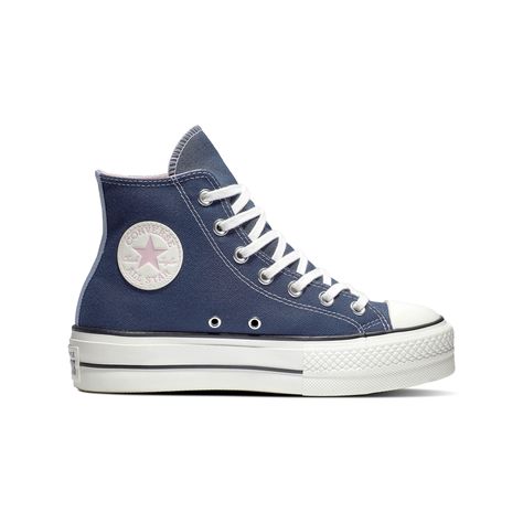 Converse Chuck Taylor All Star Lift Platform "Denim" Women's Shoe - Hibbett | City Gear Navy Platform Converse, Pretty Converse, Converse Unique, Shoe Lookbook, Colorful Converse, Cute Converse Shoes, Navy Converse, Jean Shoes, Nike Shoes Women Fashion