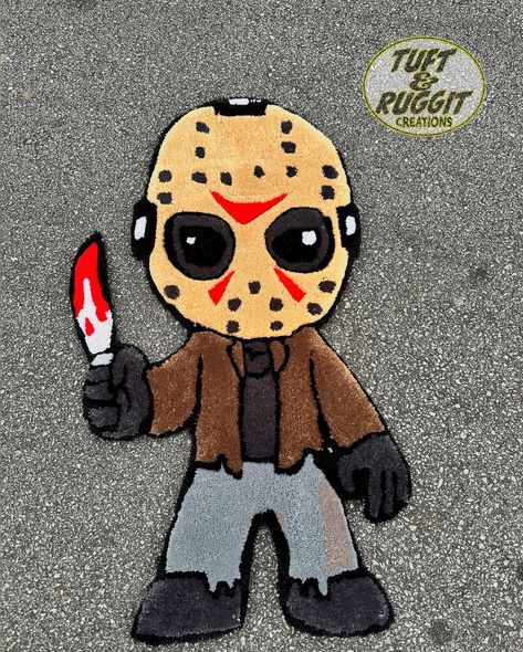 Friday the 13th vibes, right at your doorstep! 🪓🩸 Our custom Jason Voorhees door-hangable rug explore our unique rug collection on Etsy or DM/email us to create your own one-of-a-kind masterpiece. • • • #fridaythe13th #jasonvoorhees #horrordecor #customrugs #tufting #halloween Jason Voorhees Friday The 13th, Camp Crystal Lake, The Terror, Horror Decor, Halloween Custom, Halloween Displays, Jason Voorhees, Crystal Lake, Unique Rug