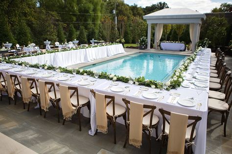 Backyard Wedding Pool, Pool Wedding Decorations, Outdoor Pool Decor, Elegant Backyard Wedding, Backyard Wedding Decorations, Backyard Wedding Lighting, Backyard Wedding Ceremony, Pool Wedding, Wedding Backyard Reception