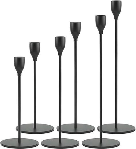 Black Candlestick Holders, Black Taper Candles, Led Taper Candles, Black Candle Holders, Black Candle, Gold Candle Sticks, Tall Candle, Metal Candlesticks, Candle Light Dinner