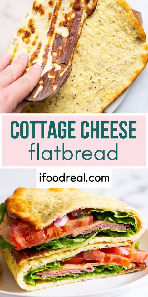 Cottage Cheese Flatbread made with 3 ingredients is a flourless, high protein, gluten-free bread with 18 grams of protein! Healthy Cheese Bread, Healthy Lunch Ideas Adults, 3 Ingredient Cottage Cheese Flatbread, Cottage Cheese Flatbread With Egg Whites, Flatbread Made With Cottage Cheese, Low Carb Cottage Cheese Flat Bread, Cottage Cheese Protein Meals, Cottage Cheese Flat Bread Keto, Protein Flatbread Recipes