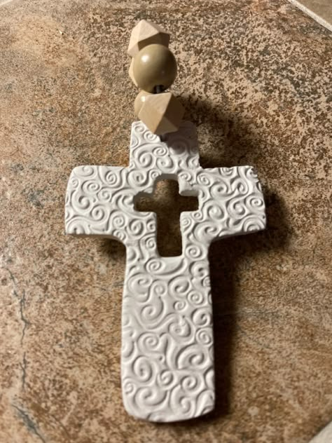 Pottery Crosses Handmade, Clay Crosses Diy, Clay Cross, Ceramic Crosses, Blessing Beads, Wood Beads Diy, Boho Crafts Diy, Religious Crafts, Cross Gift