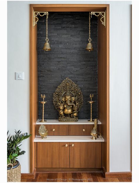 Mandir In Cupboard, Small Corner Temple Design For Home, Pooja Room For Apartments, Pooja Corner In Living Room, Temple For Home Designs, Interior Design Pooja Room, Temple In Home Ideas, Mandir Designs Modern, House Temple Design