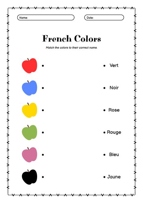 Bilingual French-English Colors Worksheet French Lessons Worksheets, Colors In French, French Preschool Activities, French Language Learning Kids, French Practice, Family Worksheet, Primary Teacher, French Worksheets, French Teaching Resources