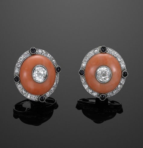 New York Las Vegas, Art Deco Jewellery Design, Fred Leighton, Heritage Jewellery, Vintage Elements, Coral Jewelry, Button Earrings, Art Deco Earrings, Deco Jewelry