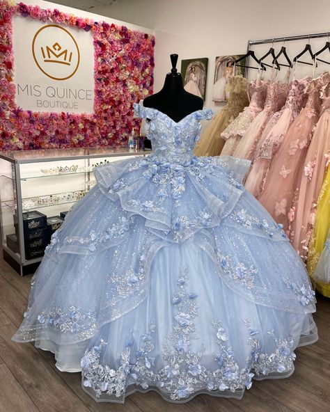 Dress Quinceanera Blue, 15 Quinceanera Dresses Blue, Sweet Fifteen Dresses, Louis Blue Dress, Big Blue Quinceanera Dresses, Qinsenara Dresses Blue, Cinderella Dress Sweet 16, Cinderella Sweet Sixteen Dress, Quncie Dresses Light Blue