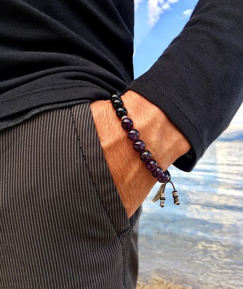 Men's Recovery Mala Bracelet | AAA Luxury Grade Natural Gems | Amethyst |Black Onyx | Best Men’s Mala Beads Mens Mala Necklace, Recovery Bracelet, Healing Design, Kaito Momota, Small Bead Bracelet, Mala Beads Bracelet, Wrist Mala, Purple Bracelet, Mala Bracelet