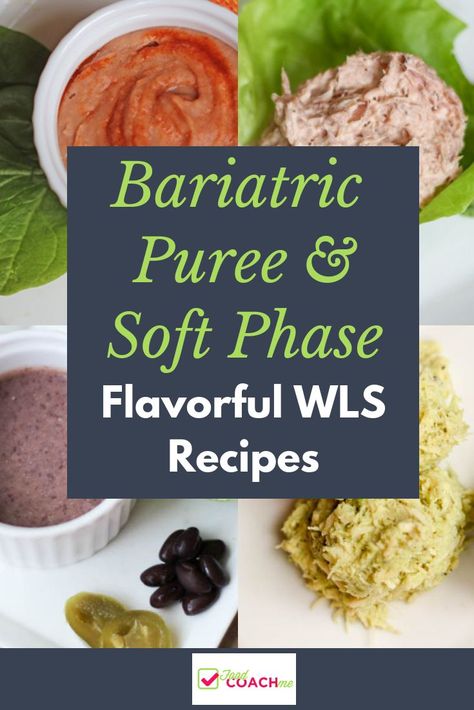 Soft and Pureed Recipes After Bariatric Surgery. Tons of flavorful recipes using beans, salsa, eggs and more to keep variety in your diet while you are limited in your pureed phase after Gastric Sleeve or Bypass. #weightlosssurgery #pureedphase #pureedrecipes #gastricsleeve #gastricbypass Bariatric Bypass Pureed Recipes, Soft And Pureed Foods, Gastric Bypass Puree Stage, Rny Gastric Bypass Recipes Liquid Diet, Soft Diet Bariatric, Sleeve Puree Recipes, Bariatric Recipes Sleeve Week 5, Bariatric Soft Food Snacks, Bariatric Bean Recipes