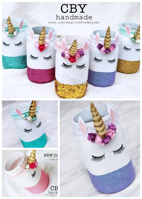 Birthday Crafts For Kids, Unicorn Mason Jar, Unicorn Crafts, Diy Jar Crafts, Moms Crafts, Birthday Crafts, Mom Diy, Jar Diy, Unicorn Birthday Parties