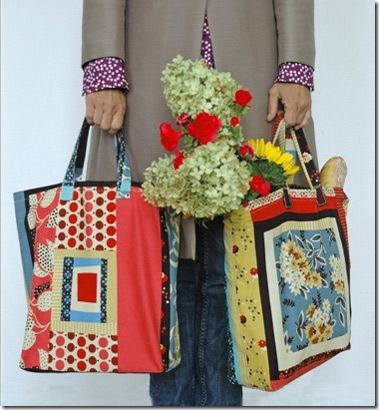 Tote Patterns Free, Market Tote Pattern, Quilted Bag Patterns, Upcycled Bags, Patchwork Tote Bags, Puff Quilt, Sewing Bags, Sewing Purses, Grocery Bags