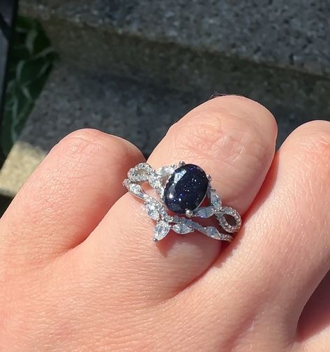 A starry night ring 🌌 Among the Stars is our 925 sterling silver blue sandstone ring set that appears to hold the night sky itself 💫 Beautiful and unique galaxy ring 😍 #bluesandstone #bluesandstonering #galaxyring #starrynight #uniquerings #uniqueengagementrings #celestialwedding Starry Night Wedding Theme, Blue Sandstone Ring, Star Themed Wedding, Celestial Wedding Theme, Sandstone Ring, Nontraditional Engagement Rings, Blue Sand Stone, Starry Night Wedding, Galaxy Ring