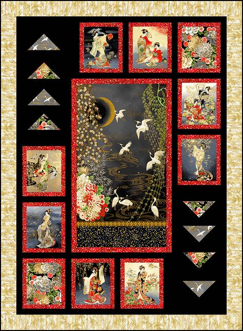 Quilts With Japanese Fabric, Quilts Using Japanese Fabrics, Asian Style Quilts, Japanese Quilt Patterns Patchwork, Asian Quilts Ideas, Asian Quilts Patterns, Asian Fabric Quilts, Asian Inspired Quilts, Asian Quilt Patterns Free