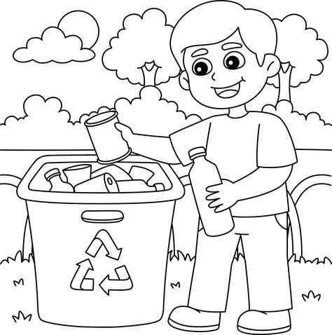 Trash Drawing, Environment Drawing, Earth Day Coloring Pages, Flower Crafts Kids, Kartu Valentine, Drawing Sheet, Pola Kartu, Kids Cleaning, Seni Origami