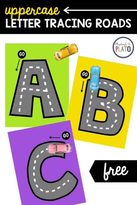 Uppercase Letter Tracing Roads - Playdough To Plato Letter Roads Free Printable, A Letter Tracing, Transportation Literacy Activities, Letter Tracing Printables Free, Uppercase Letter Tracing, Tracing Font, Letter Centers, Classroom Libraries, Abc Centers