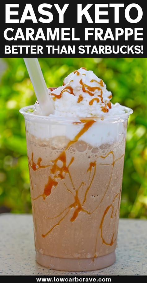 Sugar-Free Keto Caramel Frappuccino Recipe. This homemade low carb frappe tastes just like the Starbucks version. A delicious healthy iced coffee to fuel your body on a hot summer day. #ketorecipes #lowcarbrecipes #healthydrinks