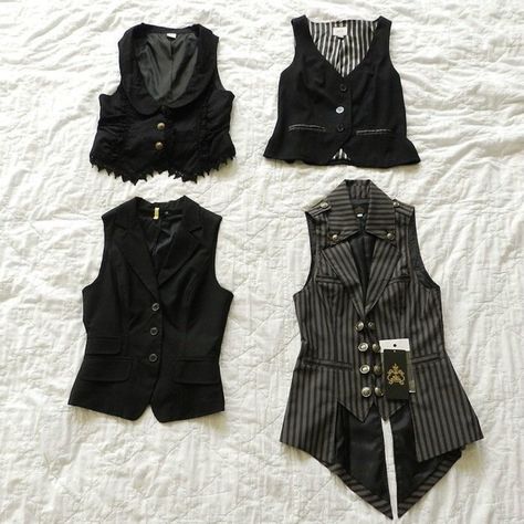 Fits With Vest, Striped Vest Outfit, Gothic Ouji Fashion, Little Black Vest, Vkei Outfits, Vests Outfits, Closet With Clothes, Aesthetic Wardrobe Closet, Miho Matsuda