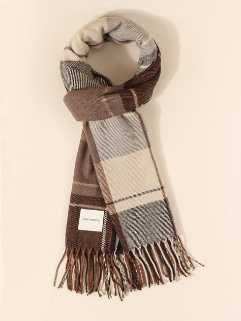 Multicolor Casual   Acrylic Plaid Scarf Embellished   Women Accessories Brown Plaid Scarf, Bufandas Aesthetic, Scarves How To Wear, Aesthetic Scarf, Cute Scarves, Scarf Aesthetic, Scarf For Winter, Trendy Scarf, Wool Scarves