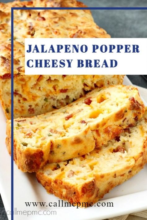 Bacon Jalapeno Popper Cheesy Bread is buttery and cheesy with a slight heat and wonderful bacon flavor! It’s perfect as a side, breakfast, or used in a sandwich. Jalapeno Bacon Bread, Bacon Egg And Cheese Bread, Bacon Cheese Jalapeno Quick Bread, Jalapeno Cheesy Bread, Hot Pepper Bread, Cheese And Jalapeno Bread, Jalapeño Popper Bread, Jalapeno Cheese Bread In Bread Machine, Cheesy Jalapeno Bread