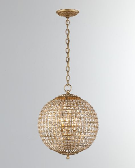 Metal sphere chandelier with clear glass accents throughout.  Uses four E12 candelabra bulbs.  Overall: 21.5"T.  Canopy: 6.75"Dia.  Cord length: 10 ft. Imported. Boxed weight, approximately 40 lbs. Metal Sphere, Wall Chandelier, Sphere Chandelier, Visual Comfort Lighting, Mirror Paper, Small Chandelier, Iron Candle, Candle Cup, Candelabra Bulbs