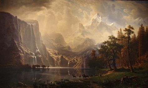 Smithsonian American Art Museum - Among the Sierra Nevada California 1860s by Albert Bierstadt Washington DC 2012 (522)A by Bruce Aleksander & Dennis Milam, via Flickr - Bierstadt's huge landscapes are breathtaking in real life. Albert Bierstadt Paintings, Lukisan Lanskap, Google Art Project, Anthony Van Dyck, Albert Bierstadt, Hudson River School, Caspar David Friedrich, Sierra Nevada Mountains, Air Terjun