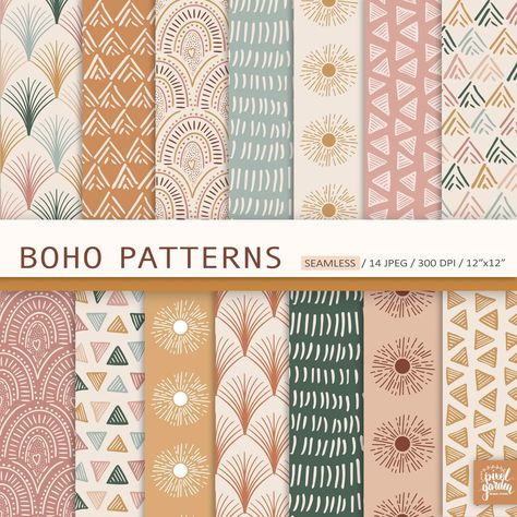 Abstract Boho Seamless Patterns. Hand-drawn Boho Digital - Etsy Latvia Boho House Wallpaper, Geometric Boho Pattern, Boho Geometric Pattern, Boho Flower Pattern, Boho Fabric Pattern, Bohemian Print Patterns, Boho Designs Pattern, Boho Branding Inspiration, Minimalist Pattern Design