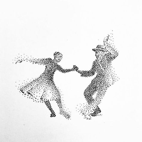 ink stippling drawing Drawing For Anniversary, Dancing Couple Tattoo, Dot Art Drawing Ideas, Simple Dot Art, Stippling Drawing Ideas, Dot Art Drawing, Anniversary Drawings, Art With Dots, Couple Dancing Drawing