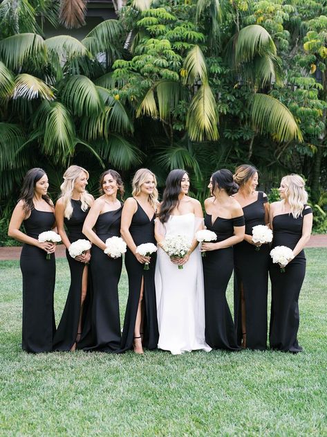 Black Braidsmaid Dresses Bridesmaid, All Black Bridesmaid Dresses Different Styles, All Black Groomsmen Attire Bridesmaid Dresses, Silky Black Bridesmaid Dress, Black Bridesmaid Outfits, Floor Length Black Bridesmaid Dress, Black Bridesmaid Pictures, Blake Bridesmaid Dresses, Black Simple Bridesmaid Dresses