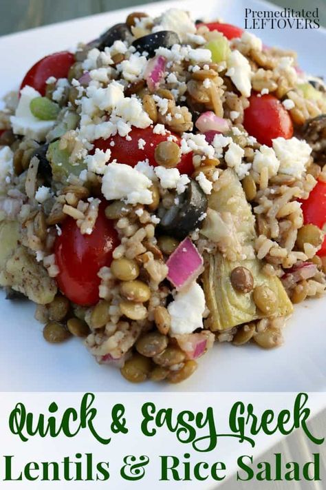 This easy Greek lentil and rice salad recipe makes a tasty side dish or a hearty make-ahead lunch recipe. The Greek salad includes artichoke hearts, olives, & tomatoes. Includes recipe for homemade Greek salad dressing. #sponsored by @eatlentils #EasyWithLentils #LoveALentil Shrimp Pasta Salad Recipes, Homemade Greek Salad Dressing, Homemade Greek Salad, Healthy Fruit Salad Recipes, Lentil And Rice, Rice Salad Recipes, Greek Salad Dressing, Healthy Food Habits, Lentils And Rice