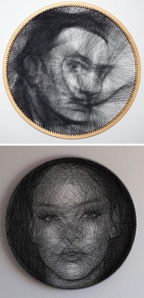 Artist Sašo Krajnc (aka Cvern) handcrafts incredible string art portraits made with single pieces of sewing thread. Thread Portrait, String Art Portrait, Sewing Studio Organization, Pen Work, String Art Templates, String Art Tutorials, Trendy Sewing Projects, Beautiful Thoughts, String Art Diy