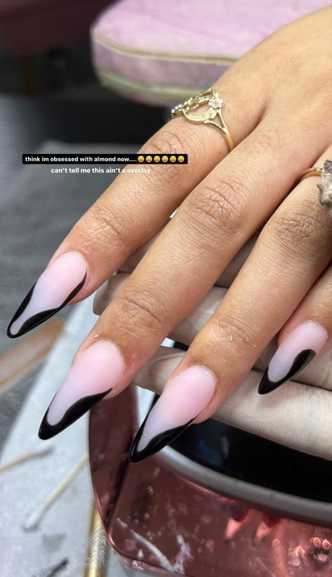 Pointed Acrylic Nail Designs, Short Stilleto Nails French Tips, Medium Stilleto Nails French Tip, French Tip Stiletto Nails Short, Female Etiquette, Short Stilleto French Tip, Black Nails Pointy, Short Stilleto Nails Black French Tip, Stilleto French Tip Black