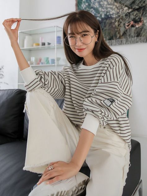 Shirt Outfits, Sweatshirt Outfit, Oversized Sweatshirt, Sleeve Cotton, Shirt Outfit, Drop Shoulder, Women Clothing, Sweatshirts Women, Sweat Shirt