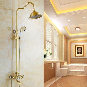 European Style Vintage Handle Ceramic Brass Shower Faucet System -USD $243.99 Outdoor Shower Fixtures, Bath Shower Mixer Taps, Brass Shower, Shower Faucet Sets, Bath Shower Mixer, Rainfall Shower Head, Shower Rod, Shower Taps, Tub And Shower Faucets