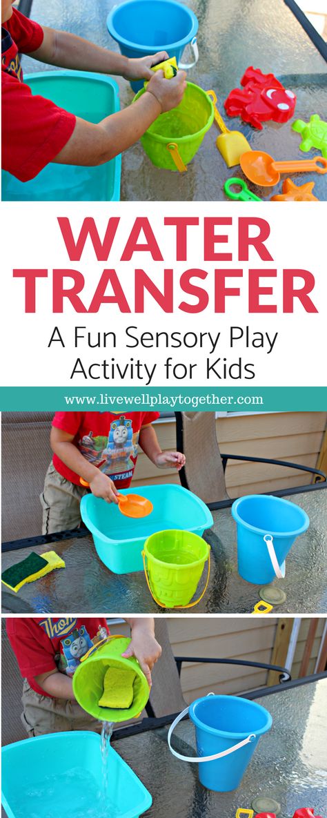 This fun water transfer activity is easy to set up and fun to play. Great water play and sensory play activity for kids that also encourages the development of fine motor skills. #playbasedlearning #homeschool #preschool #toddleractivites #stemlearning #stemforkids #waterplay #sensorybins #scienceforkids Water Transfer Activity, Water Study, Timeout Corner, Toddler Stem, Water Unit, Water Play Activities, Summer Study, Beach Week, Camp Activities