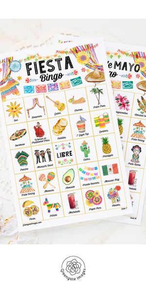 Fiesta / Cinco de Mayo Bingo - Both titles included – Greengate Images Mexican Fiesta Decorations, Senior Center Activities, Senior Citizen Activities, Mexico Party, Bingo Set, Ups Store, Taco Party, Dry Beans, Michelada