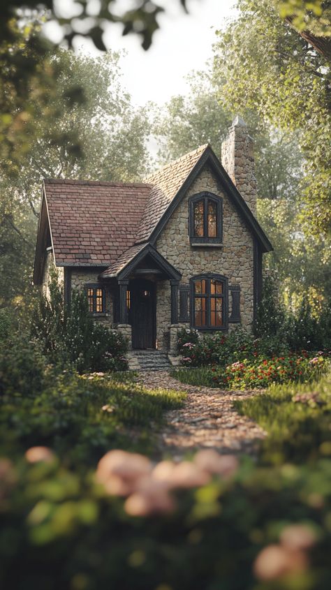 Enchanted Forest Homes - Living in Harmony with Nature Image Cute Home Exterior, Forest Cottage Aesthetic, Cottage Homes In The Woods, Adirondack House, Cotswold Cottages, 1940s Cottage, Forest Houses, Fairytale Houses, Forest Homes