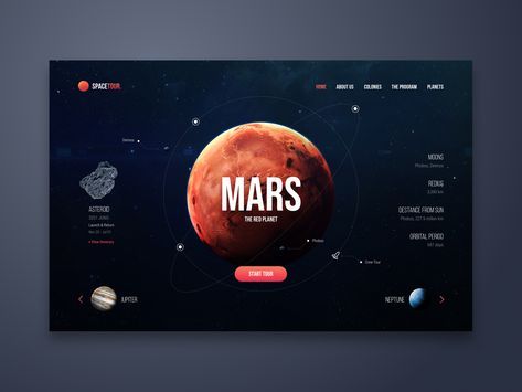 Space Tour Web UI Design designed by Angel Villanueva. Connect with them on Dribbble; the global community for designers and creative professionals. Desain Ux, App Inspiration, Bebas Neue, Web Design Mobile, Designer Portfolio, Data Design, Ui Design Website, Ux Design Inspiration, Web Ui Design