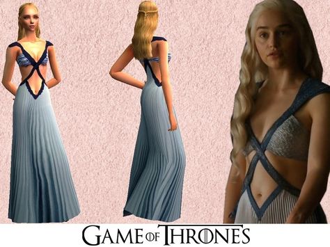 As a fan of Game of thrones I decided to create a couple of dresses, inspired by my favourite outfits of the show, since I couldn\'t find many GoT dresses for sims 2. This creation is a Daenerys... Sims 4 Cc Game Of Thrones Clothes, Sims 4 Game Of Thrones Cc, Got Dresses, Daenerys Targaryen Outfits, Mods Ts4, Sims 2 Games, Game Of Thrones Costumes, Cc Clothes, Medieval Clothes