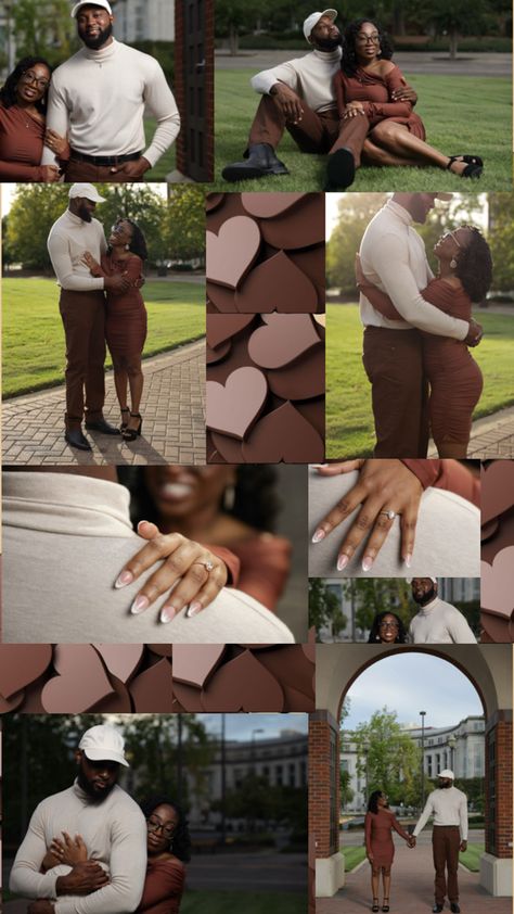 Fall engagement photos Black Couple Engagement Photoshoot, Engagement Photos Black Couples, Engagement Photo Shoot Poses, Black Couple, Engagement Photos Fall, Engagement Poses, Engagement Photo Outfits, Fall Engagement, Photos Ideas