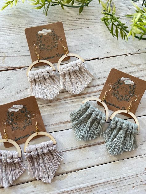 Macrame earrings with fringe   Light weight, hypoallergenic Fringe Light, Macrame Patterns Tutorials, Macrame Earrings, Valentines Day Gifts For Her, Macrame Jewelry, Macrame Patterns, Valentine Day Gifts, Macrame, Gift For Her