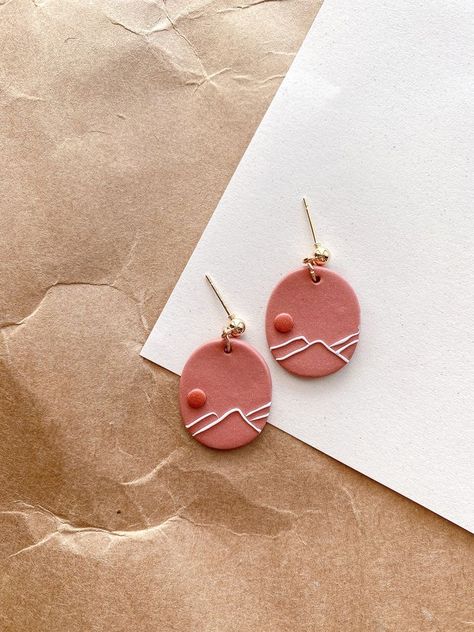 Line Drawing Nature, Clay Earrings Simple, Drawing Nature, Etsy Jewelry Handmade, Diy Earrings Polymer Clay, Polymer Clay Jewelry Tutorials, Painting Minimalist, Handmade Clay Jewelry, Polymer Clay Diy